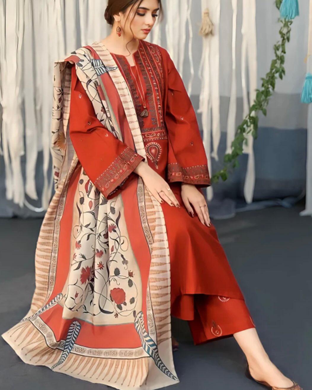 Ayat - 3PC Embroidered Ensemble with Digital Dupata