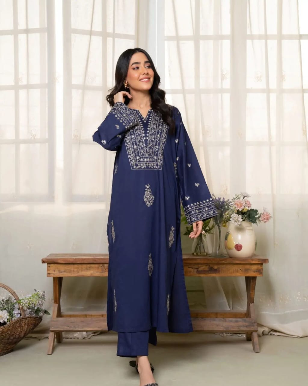 Dezal Embroidery 2pc Long Length