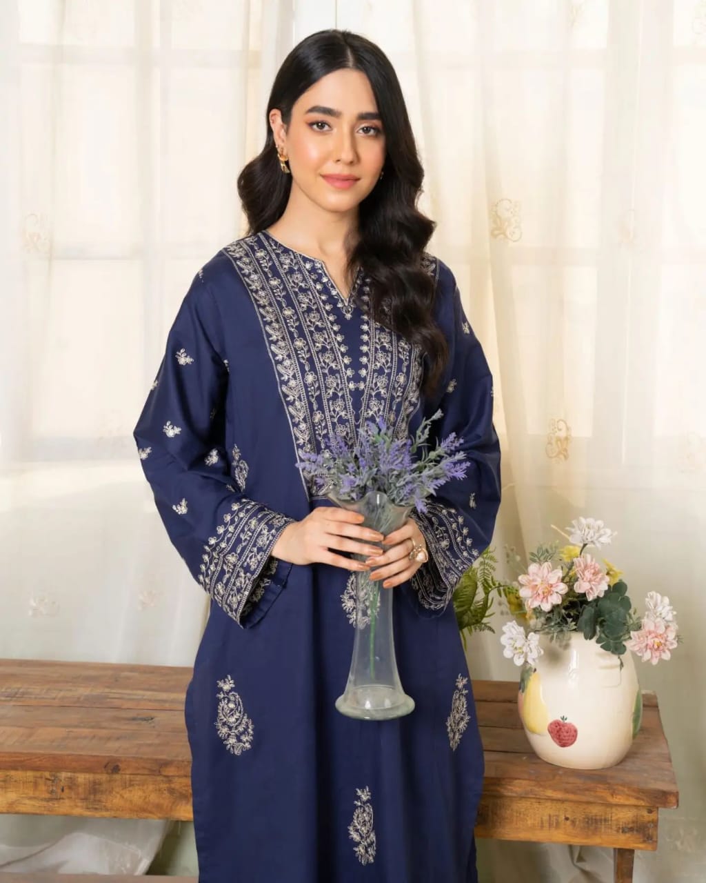 Dezal Embroidery 2pc Long Length